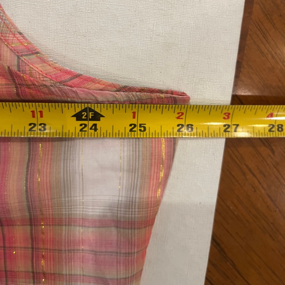 Vintage Y2K style Wrangler Pink metallic plaid lace accented sleeveless Shirt. - Picture 6 of 7